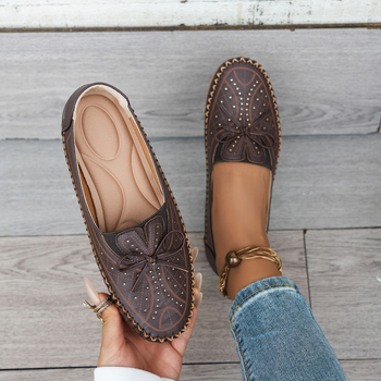 Sieviešu retro plakanas kurpes ar apaļu purnu, PU augšdaļa, zems augšējais augums, TPR zole