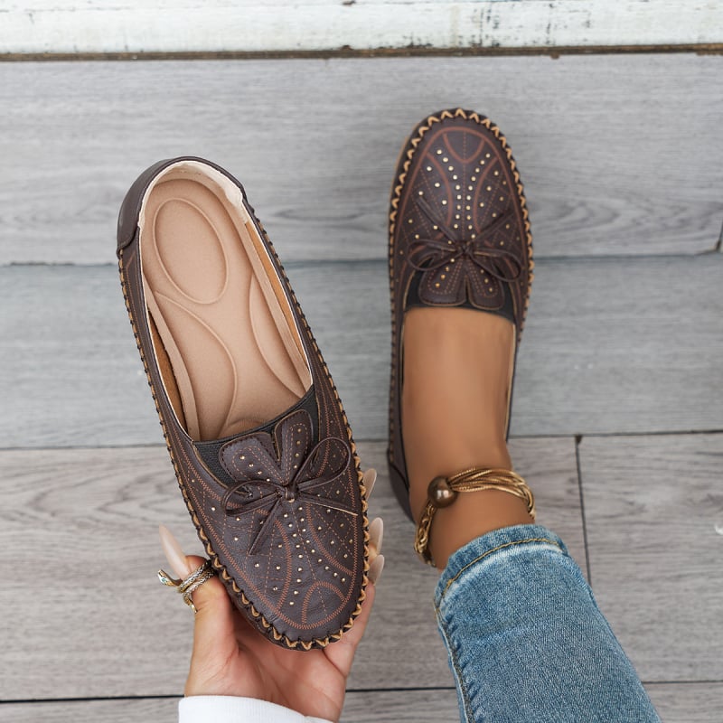 Дамски ретро равни обувки с кръгъл нос, PU горна част, нисък връх, нисък ток, TPR подметка