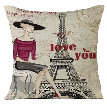 Ленени калъфки за възглавници с Айфелова кула и Биг Бен, възглавници за табла в европейски стил, декоративни възглавници „направи си сам“ (без пълнеж)