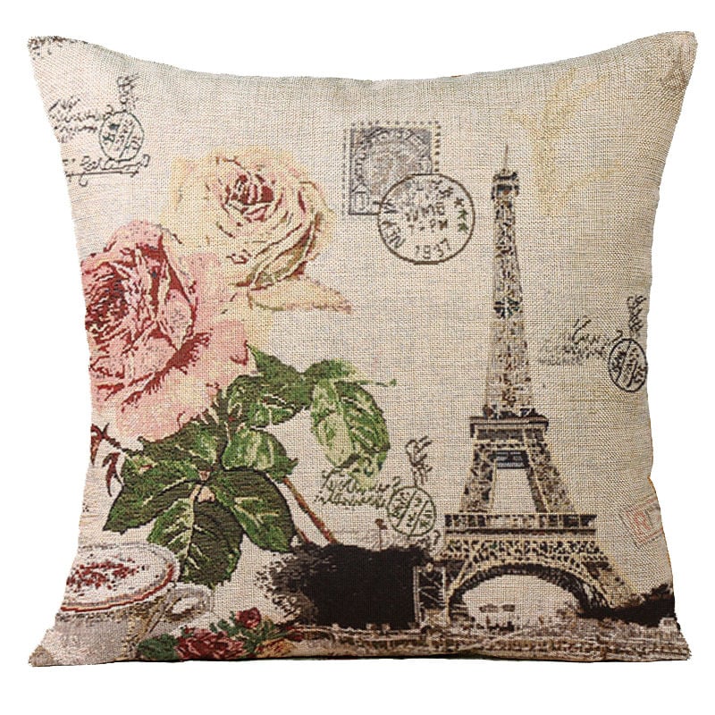 Ленени калъфки за възглавници с Айфелова кула и Биг Бен, възглавници за табла в европейски стил, декоративни възглавници „направи си сам“ (без пълнеж)
