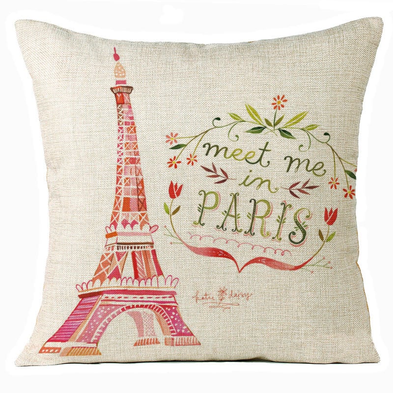 Ленени калъфки за възглавници с Айфелова кула и Биг Бен, възглавници за табла в европейски стил, декоративни възглавници „направи си сам“ (без пълнеж)