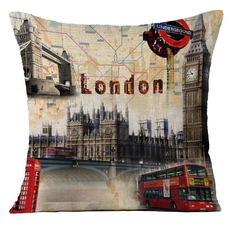 Ленени калъфки за възглавници с Айфелова кула и Биг Бен, възглавници за табла в европейски стил, декоративни възглавници „направи си сам“ (без пълнеж)