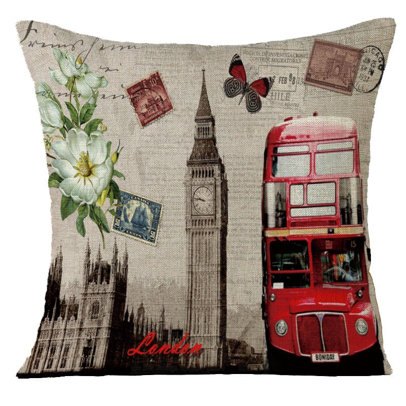 Ленени калъфки за възглавници с Айфелова кула и Биг Бен, възглавници за табла в европейски стил, декоративни възглавници „направи си сам“ (без пълнеж)