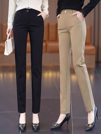 Дамски casual панталони с висока талия, права кройка, дължина 9/10, тъкана материя, за жени, пролет 2024