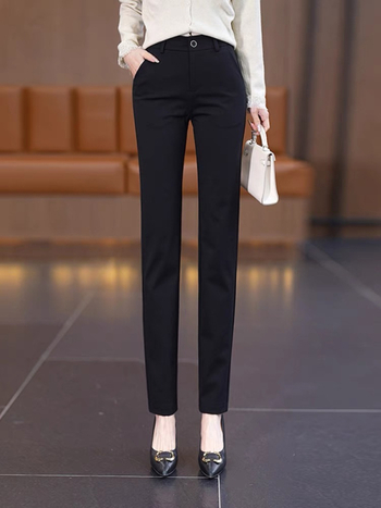 Дамски casual панталони с висока талия, права кройка, дължина 9/10, тъкана материя, за жени, пролет 2024