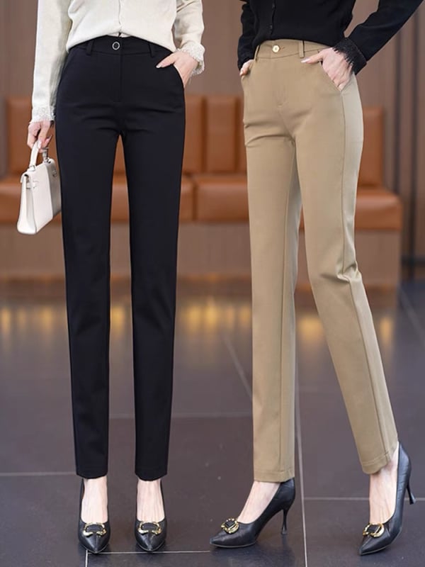Дамски casual панталони с висока талия, права кройка, дължина 9/10, тъкана материя, за жени, пролет 2024