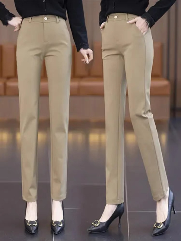 Дамски casual панталони с висока талия, права кройка, дължина 9/10, тъкана материя, за жени, пролет 2024