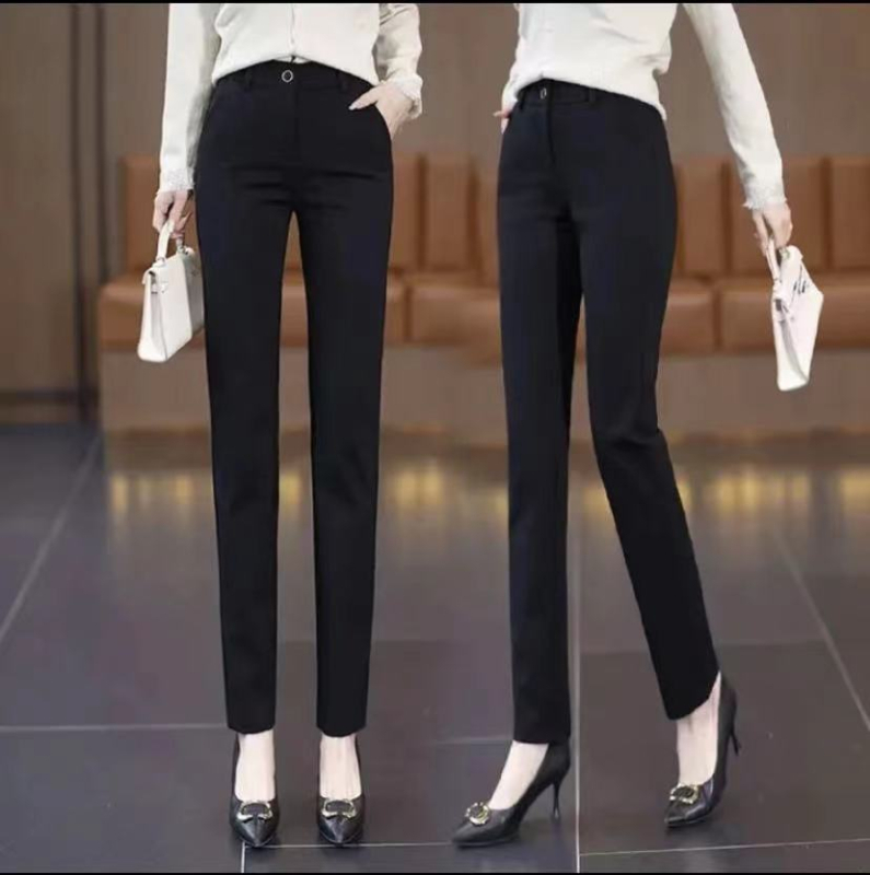 Дамски casual панталони с висока талия, права кройка, дължина 9/10, тъкана материя, за жени, пролет 2024