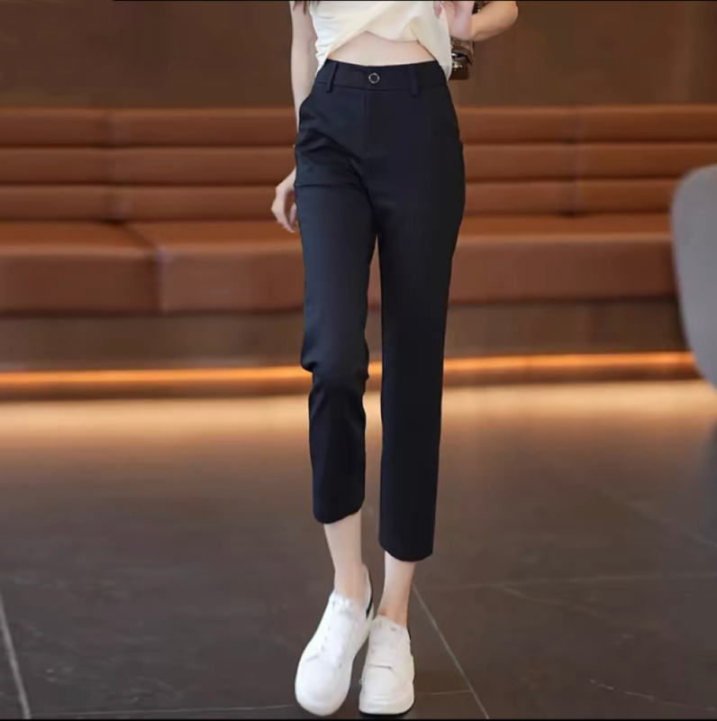 Дамски casual панталони с висока талия, права кройка, дължина 9/10, тъкана материя, за жени, пролет 2024