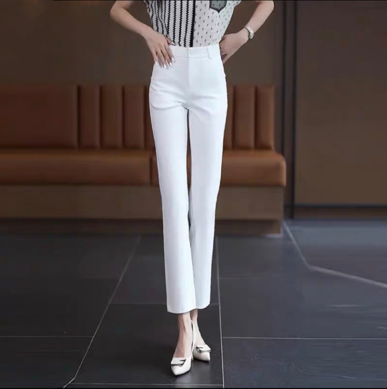 Дамски casual панталони с висока талия, права кройка, дължина 9/10, тъкана материя, за жени, пролет 2024