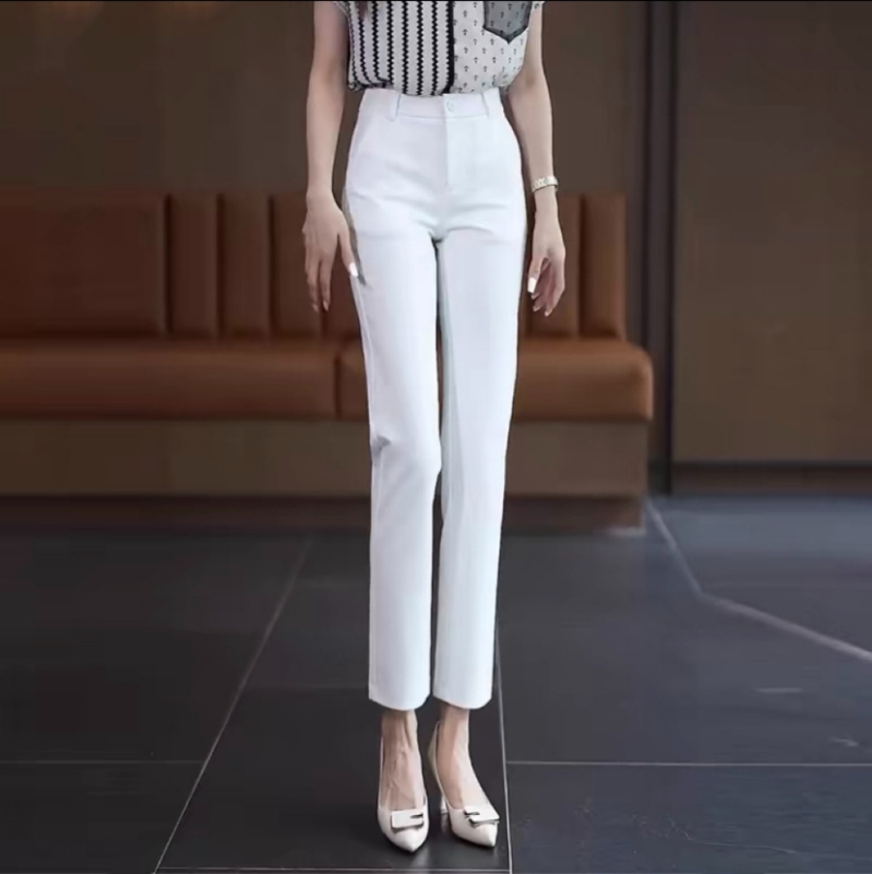 Дамски casual панталони с висока талия, права кройка, дължина 9/10, тъкана материя, за жени, пролет 2024