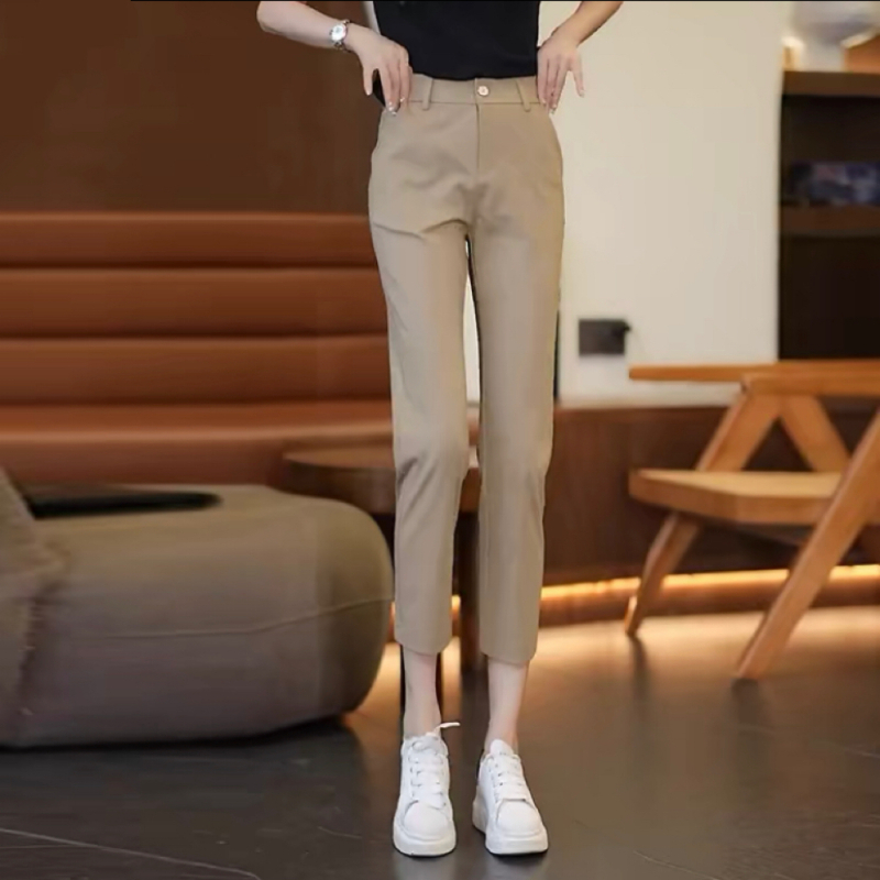 Дамски casual панталони с висока талия, права кройка, дължина 9/10, тъкана материя, за жени, пролет 2024