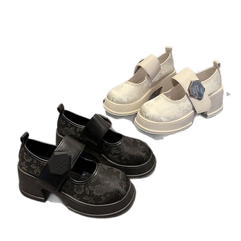 Лофери Мери Джейн с дебел ток, кръгъл нос, PU горна част, закопчаване с катарама, 3–5 см височина на тока