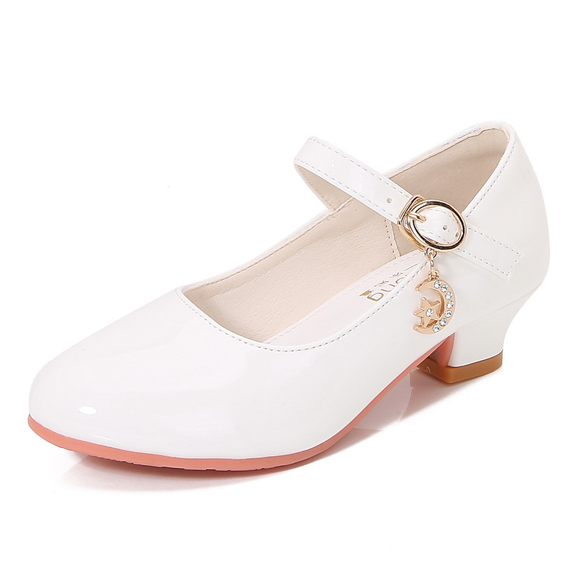 Обувки за момичета на ток, PU горна част, подметка от телешко сухожилие, закопчаване с катарама, нисък глезен, дишащи