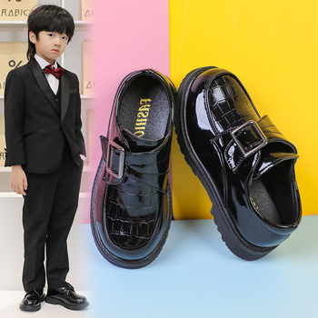 Момчешки кожени официални обувки за училище, британски стил, с нисък връх, велкро закопчаване, гумена подметка, водоустойчива (пролет-есен 2025)