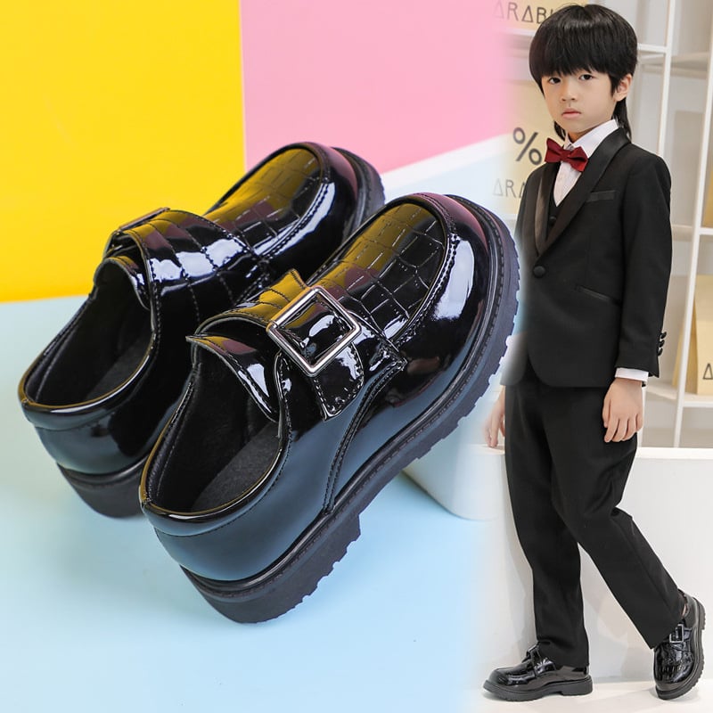 Момчешки кожени официални обувки за училище, британски стил, с нисък връх, велкро закопчаване, гумена подметка, водоустойчива (пролет-есен 2025)