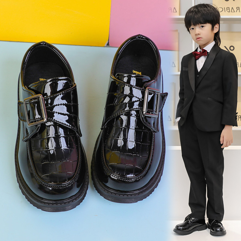 Αγόρια δερμάτινα επίσημα παπούτσια για σχολείο, βρετανικού στυλ, χαμηλό επάνω μέρος, Velcro κλείσιμο, καουτσούκ σόλα, αδιάβροχα (Άνοιξη-Φθινόπωρο 2025)