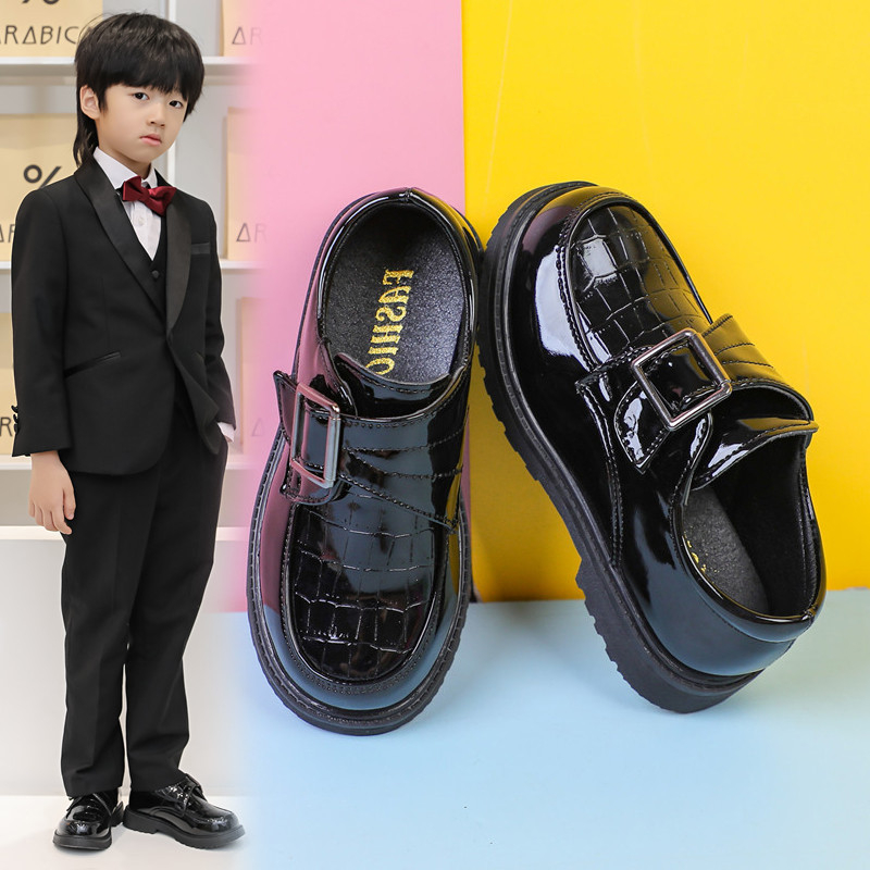 Αγόρια δερμάτινα επίσημα παπούτσια για σχολείο, βρετανικού στυλ, χαμηλό επάνω μέρος, Velcro κλείσιμο, καουτσούκ σόλα, αδιάβροχα (Άνοιξη-Φθινόπωρο 2025)