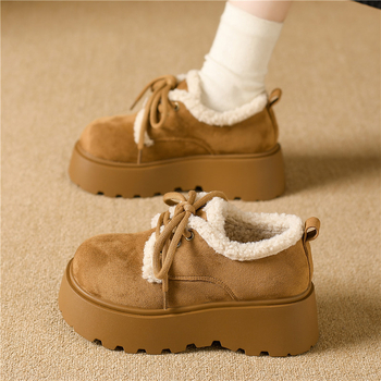 Γυναικεία χειμερινά παπούτσια με πλατφόρμα, βελούρι, εσωτερική επένδυση από συνθετικό κοντό γούννα, PU σόλα, ύψος πλατφόρμας 6–8 εκ, κορδόνια
