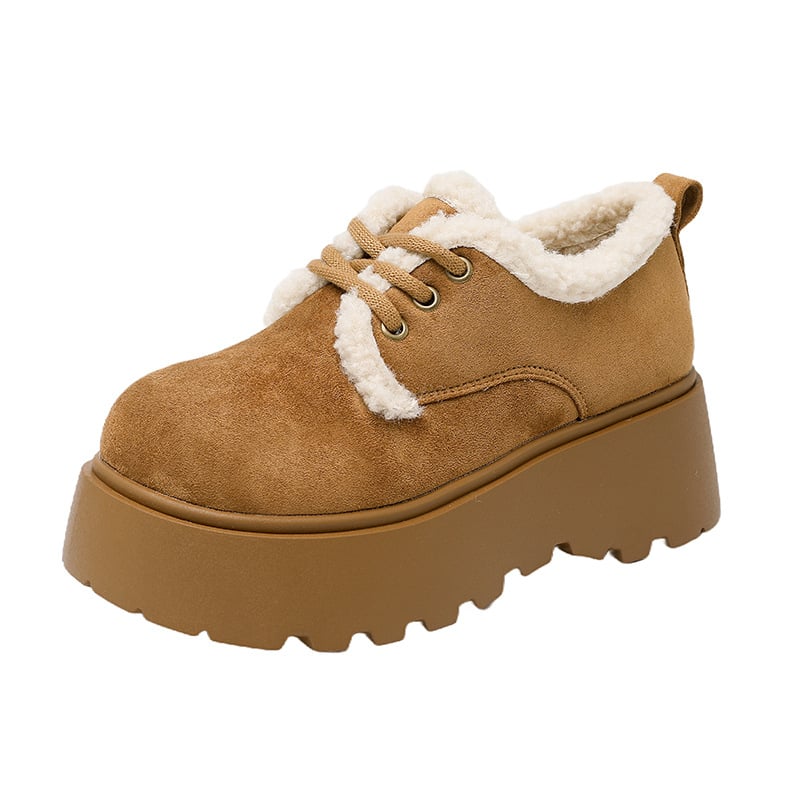 Γυναικεία χειμερινά παπούτσια με πλατφόρμα, βελούρι, εσωτερική επένδυση από συνθετικό κοντό γούννα, PU σόλα, ύψος πλατφόρμας 6–8 εκ, κορδόνια