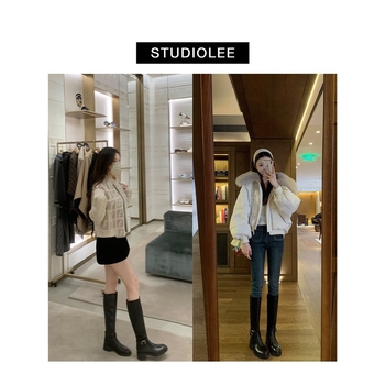 Cizme de călărie pentru femei din piele naturală, căptușite cu blană de miel, fermoar lateral, talpă din cauciuc