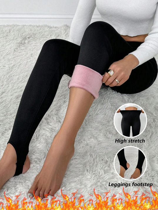 Дълги легинги с прав крак в плътна полиестер-спандексова смес за топлина