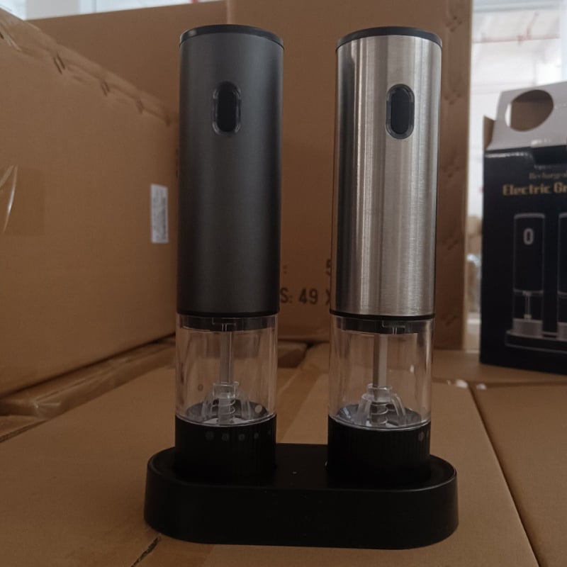 Електрически смилател за подправки за кухнята, многофункционален: черен пипер, сичуански пипер и морска сол; корпус от неръждаема стомана; електрически режим; ръчно смилане