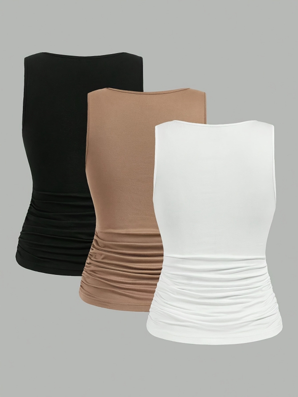 Ženske bez rukava majice - Set od 3 komada, Slim-fit, Poliester, Casual japansko-korejski stil, Za odrasle žene, Ljeto 2025
