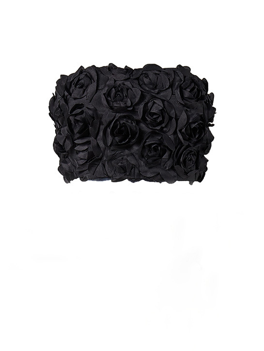 Ženski strapless crop top s 3D cvjetnim patchom, poliester 95%+, s elastanom, uski kroj, do 40 cm kratka duljina, gradski hipster stil, proljeće 2025