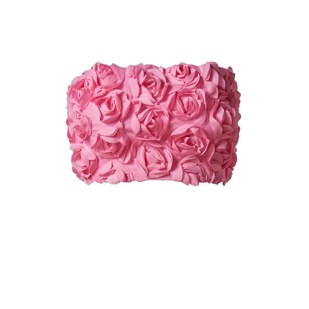 Ženski strapless crop top s 3D cvjetnim patchom, poliester 95%+, s elastanom, uski kroj, do 40 cm kratka duljina, gradski hipster stil, proljeće 2025