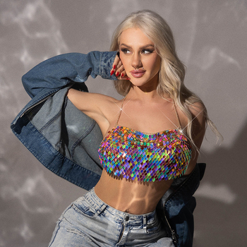 Rindkere kett laser-kristallidega, käsitöö, geomeetriline kujundus, materjal: plastik/vaik, unisex stiil