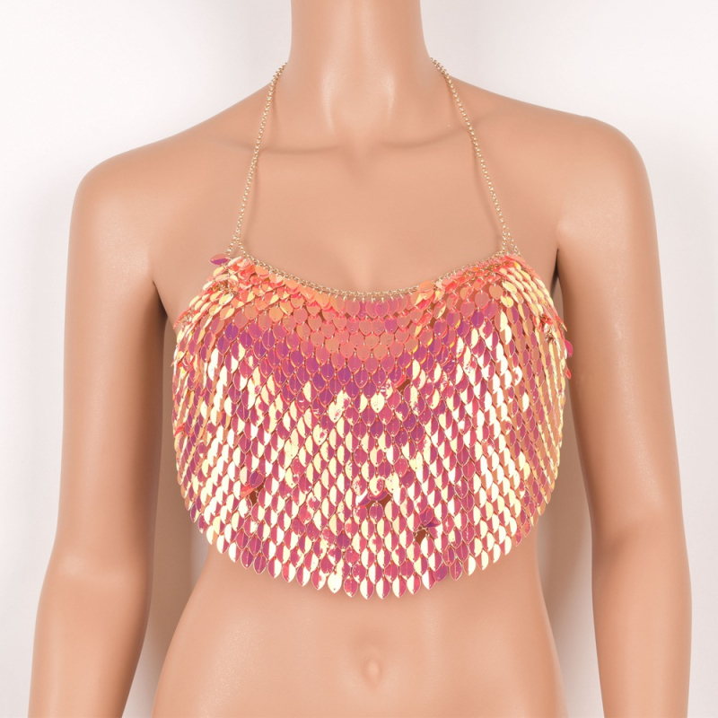 Rindkere kett laser-kristallidega, käsitöö, geomeetriline kujundus, materjal: plastik/vaik, unisex stiil