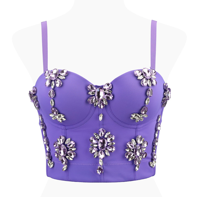 Bustier top s dijamantnom ukrasom; kostna silueta; ultra kratka duljina do 40 cm; poliester-elastan tkanina; uklonjive naramenice