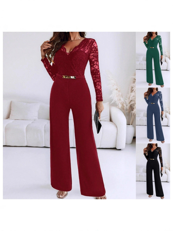 Гащеризон с дълги ръкави, висока талия, клеш крачоли, полиестрова материя, колажни детайли