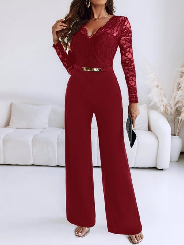 Гащеризон с дълги ръкави, висока талия, клеш крачоли, полиестрова материя, колажни детайли