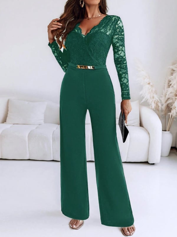 Гащеризон с дълги ръкави, висока талия, клеш крачоли, полиестрова материя, колажни детайли