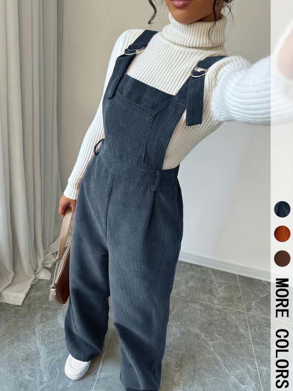 Дамски гащеризон Corduroy с презрамки, свободен правоходен силует, еластична талия, полиестер 95%+