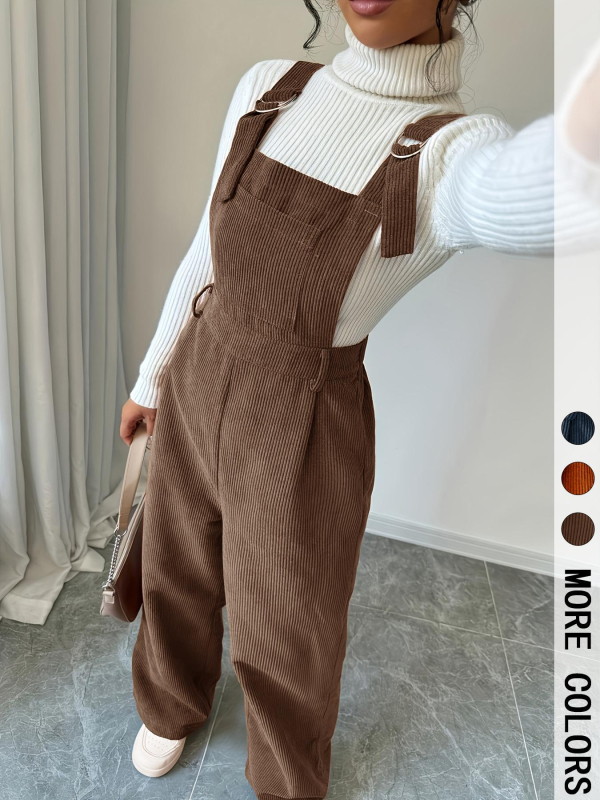 Дамски гащеризон Corduroy с презрамки, свободен правоходен силует, еластична талия, полиестер 95%+