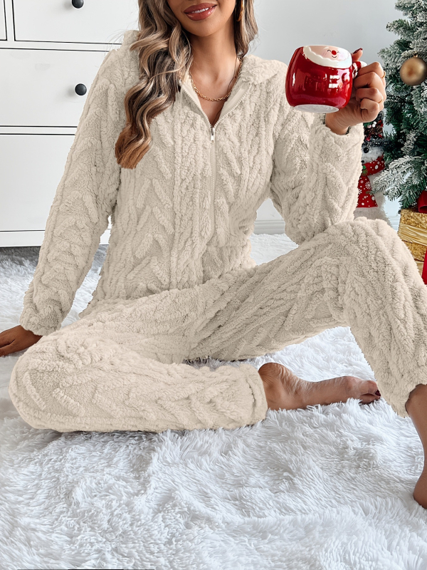 Плюшен гащеризон с дълги ръкави, пуловер стил, дебела полиестерно-органична памучна смес, свободна талия, прав крачол, есен-зимен сезон 2025