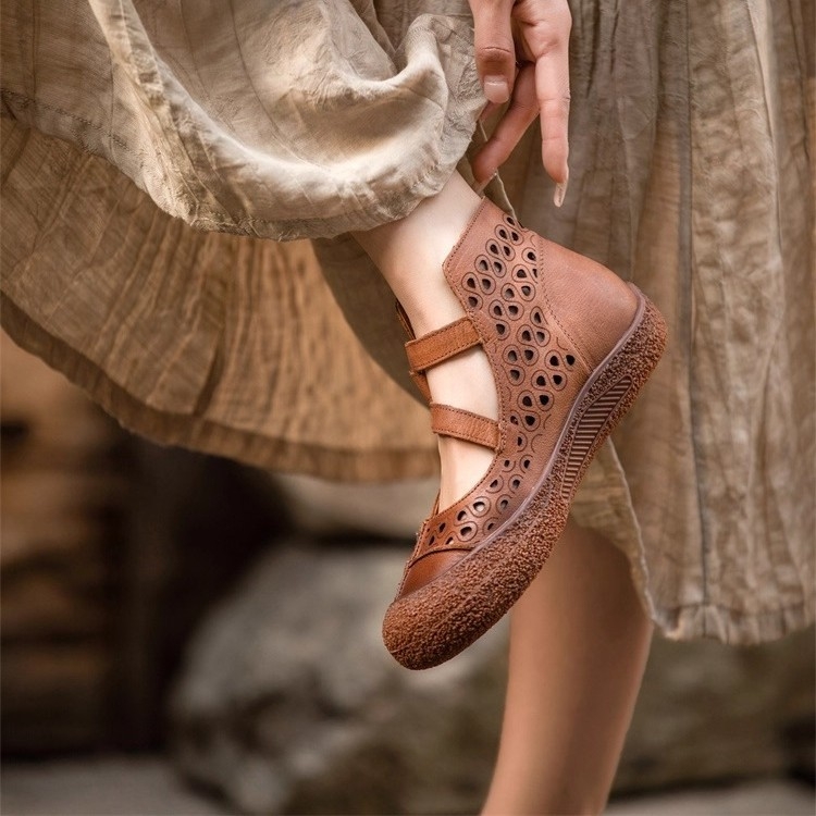 Дамски обувки Lazy с дебела подметка — дишащ PU връх, кръгла пръст, нисък профил, велкро закопчаване, ретро стил