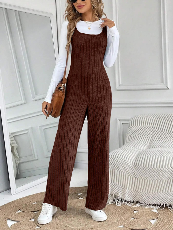 Дамски гащеризон с презрамки, плетен дизайн с усукана плитка, висока талия, прави панталони, без ръкави, минималистичен стил, пролет 2025