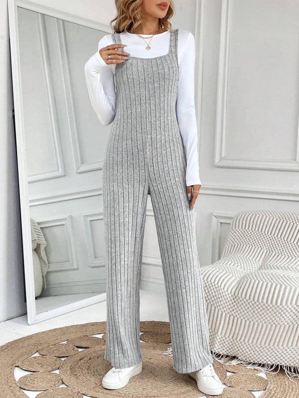 Дамски гащеризон с презрамки, плетен дизайн с усукана плитка, висока талия, прави панталони, без ръкави, минималистичен стил, пролет 2025