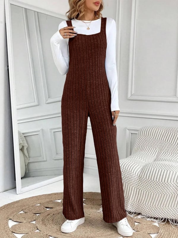 Дамски гащеризон с презрамки, плетен дизайн с усукана плитка, висока талия, прави панталони, без ръкави, минималистичен стил, пролет 2025