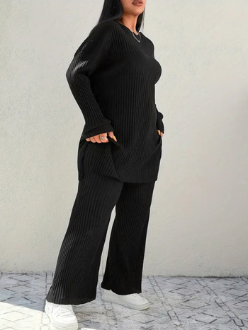 Σετ δύο τεμαχίων πλεκτό, μονόχρωμο σχέδιο, στρογγυλός λαιμός, μακριά μανίκια; πολυεστέρας με σπαντεξ, κύρια σύνθεση 95% πολυεστέρας, σπαντεξ <30%; στυλ ιαπωνικά-κορεατικά casual; Άνοιξη 2025