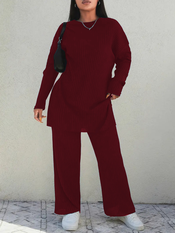 Σετ δύο τεμαχίων πλεκτό, μονόχρωμο σχέδιο, στρογγυλός λαιμός, μακριά μανίκια; πολυεστέρας με σπαντεξ, κύρια σύνθεση 95% πολυεστέρας, σπαντεξ <30%; στυλ ιαπωνικά-κορεατικά casual; Άνοιξη 2025