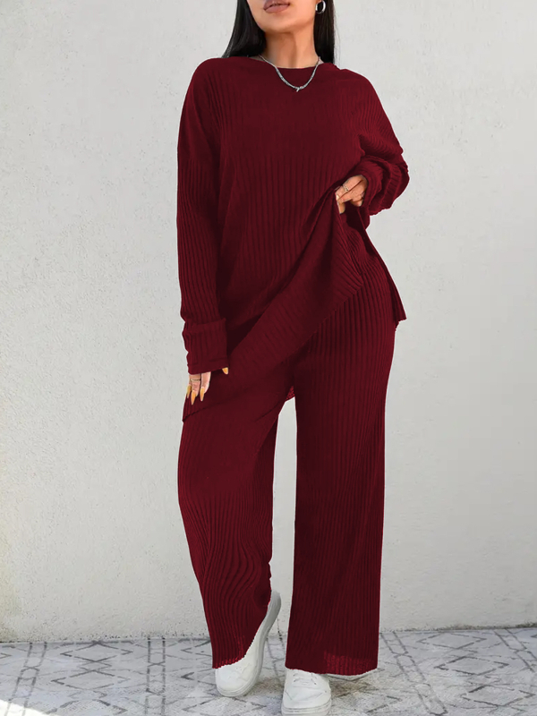 Σετ δύο τεμαχίων πλεκτό, μονόχρωμο σχέδιο, στρογγυλός λαιμός, μακριά μανίκια; πολυεστέρας με σπαντεξ, κύρια σύνθεση 95% πολυεστέρας, σπαντεξ <30%; στυλ ιαπωνικά-κορεατικά casual; Άνοιξη 2025