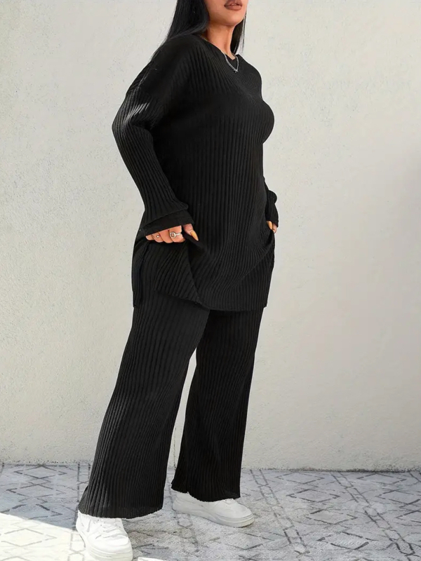 Σετ δύο τεμαχίων πλεκτό, μονόχρωμο σχέδιο, στρογγυλός λαιμός, μακριά μανίκια; πολυεστέρας με σπαντεξ, κύρια σύνθεση 95% πολυεστέρας, σπαντεξ <30%; στυλ ιαπωνικά-κορεατικά casual; Άνοιξη 2025