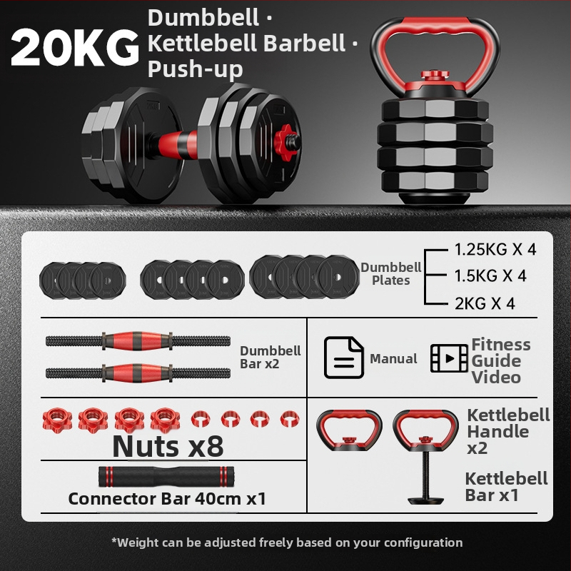 Boiling Force Regulējams hantelis un stienis mājas lietošanai, PVC materiāls, Vīriešiem un sievietēm, Fitnesam un bodybuilding
