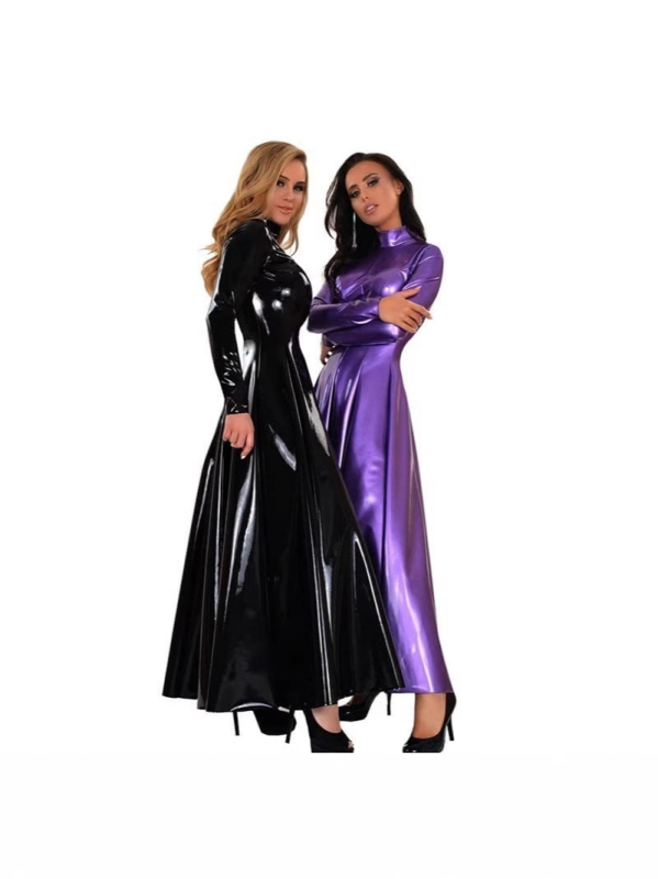 Рокля PU кожа, дълги ръкави, полувисока яка, цип