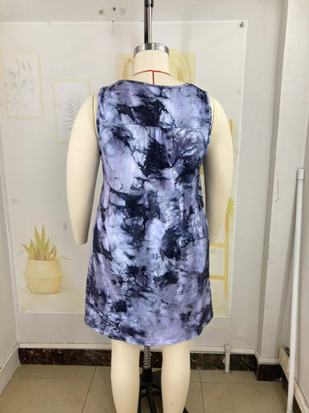 Печатена рокля без ръкави с кръгло деколте, еластична талия, полиестер-спандекс